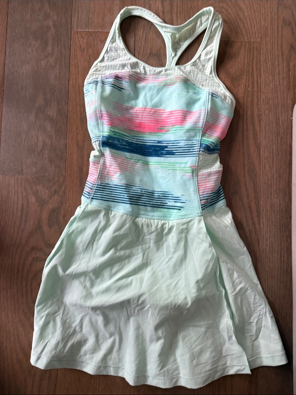 Mint Athletic Tennis Dress with Multicolor Stripe Bodice